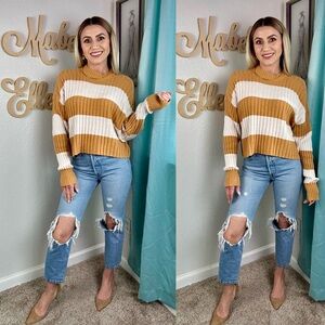 American Eagle cozy striped cropped turtleneck sweater size medium
